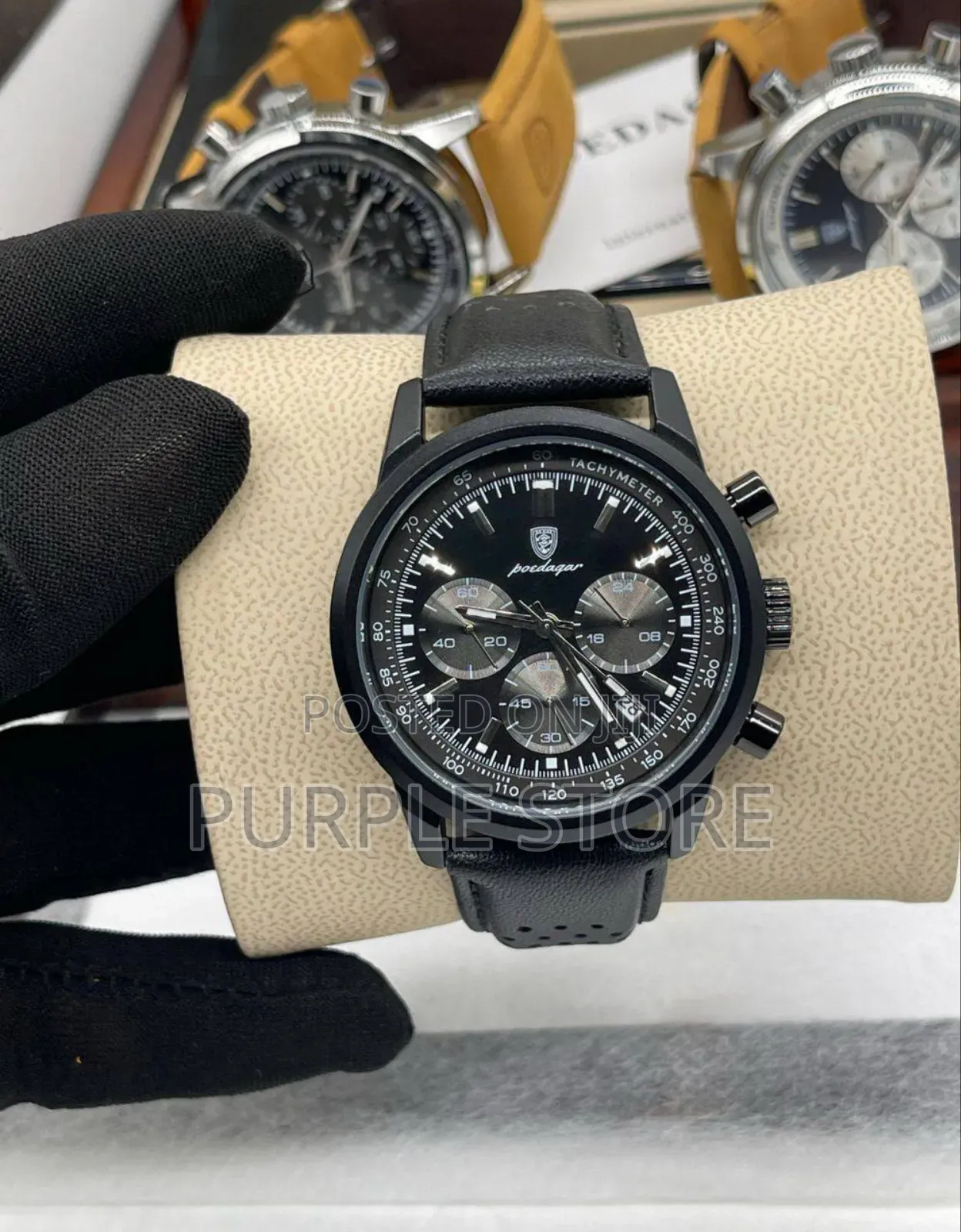 Poedagar Functional Chronograph With Quality Suede Leather Watch