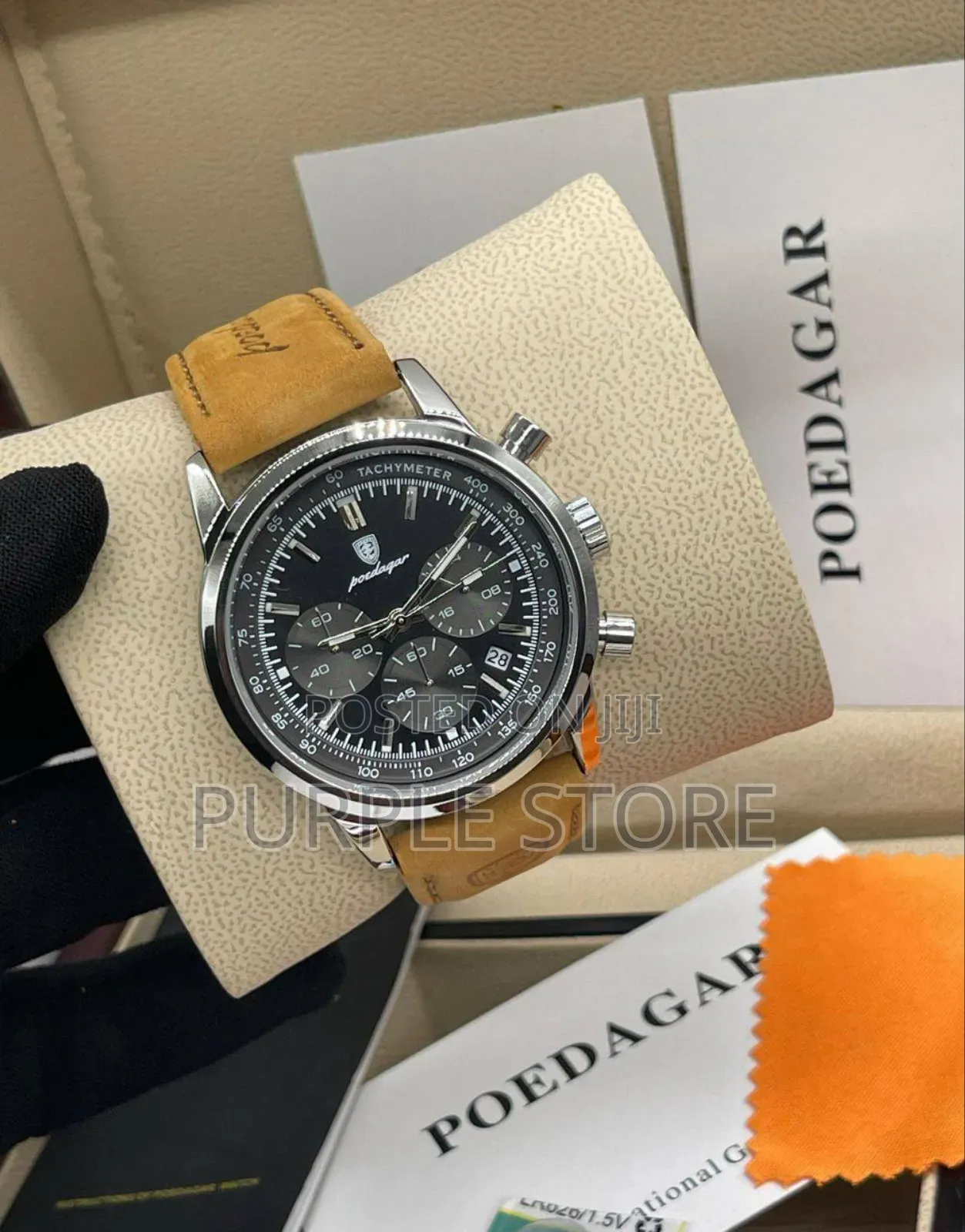 Poedagar Functional Chronograph With Quality Suede Leather Watch