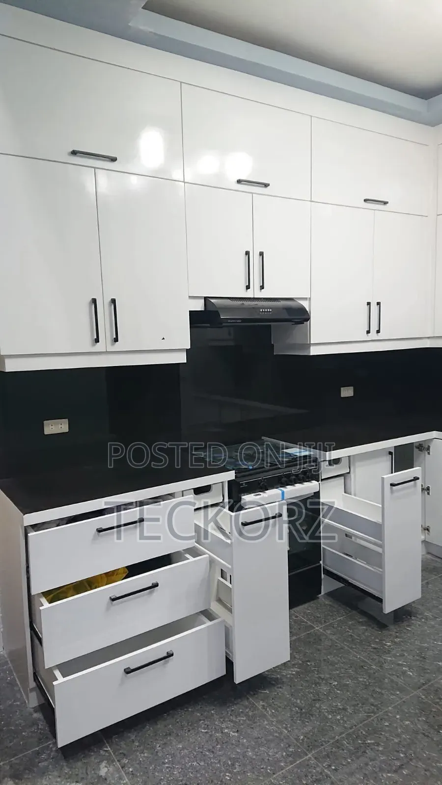 White Glossy Kitchen Cabinet With Pantry