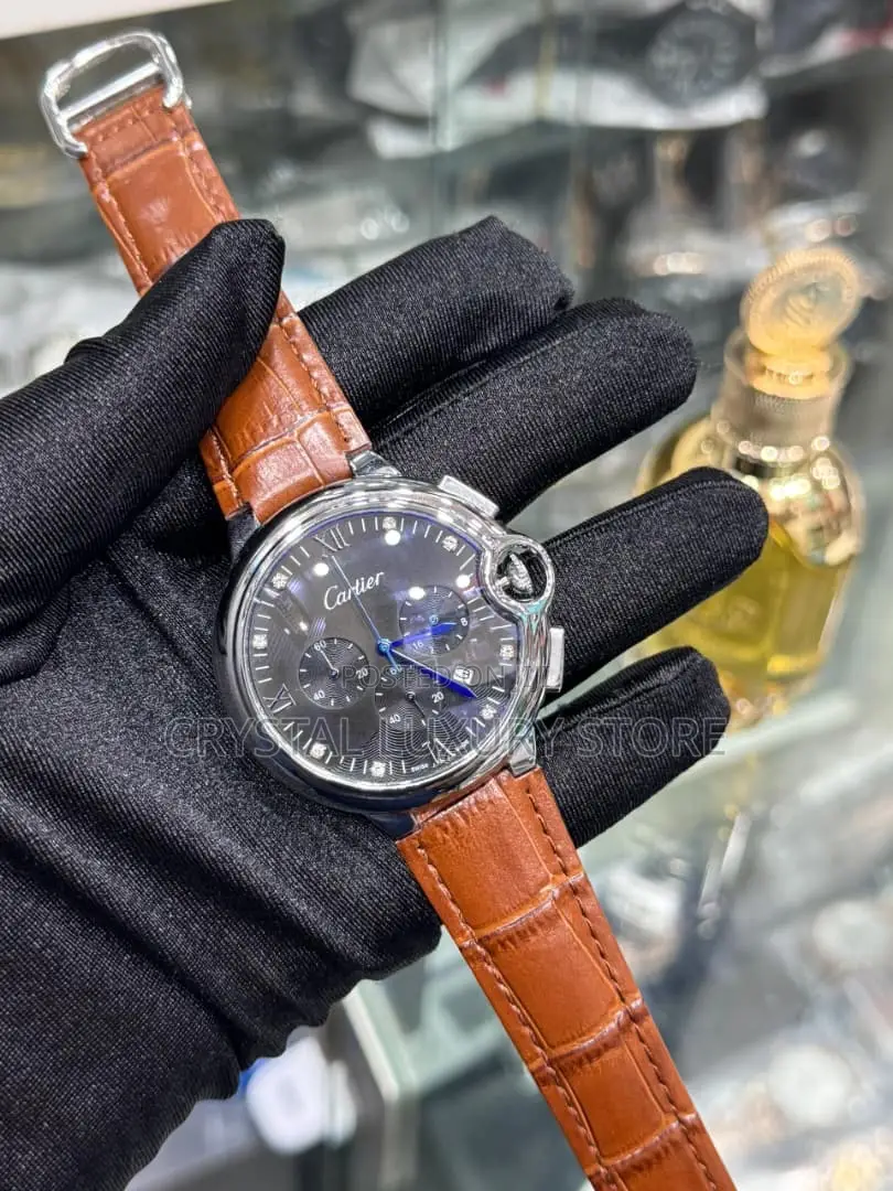 Cartier Quality Chronograph Genuine Leather Wristwatch