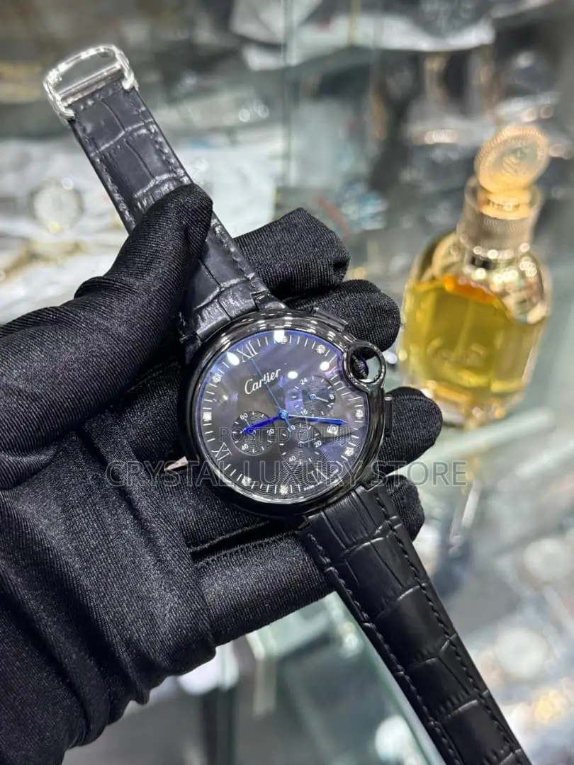 Cartier Quality Chronograph Genuine Leather Wristwatch