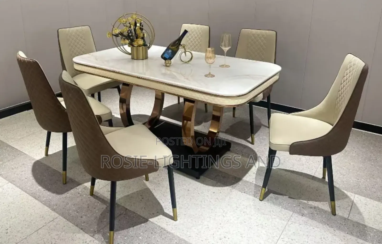 Modern Luxury Dinning Table With 6 Chairs( Steel Bottom Frame)150cm
