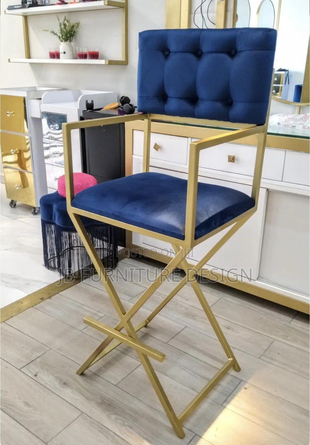 Velvet Barstool or Salon Chair or Director Chair