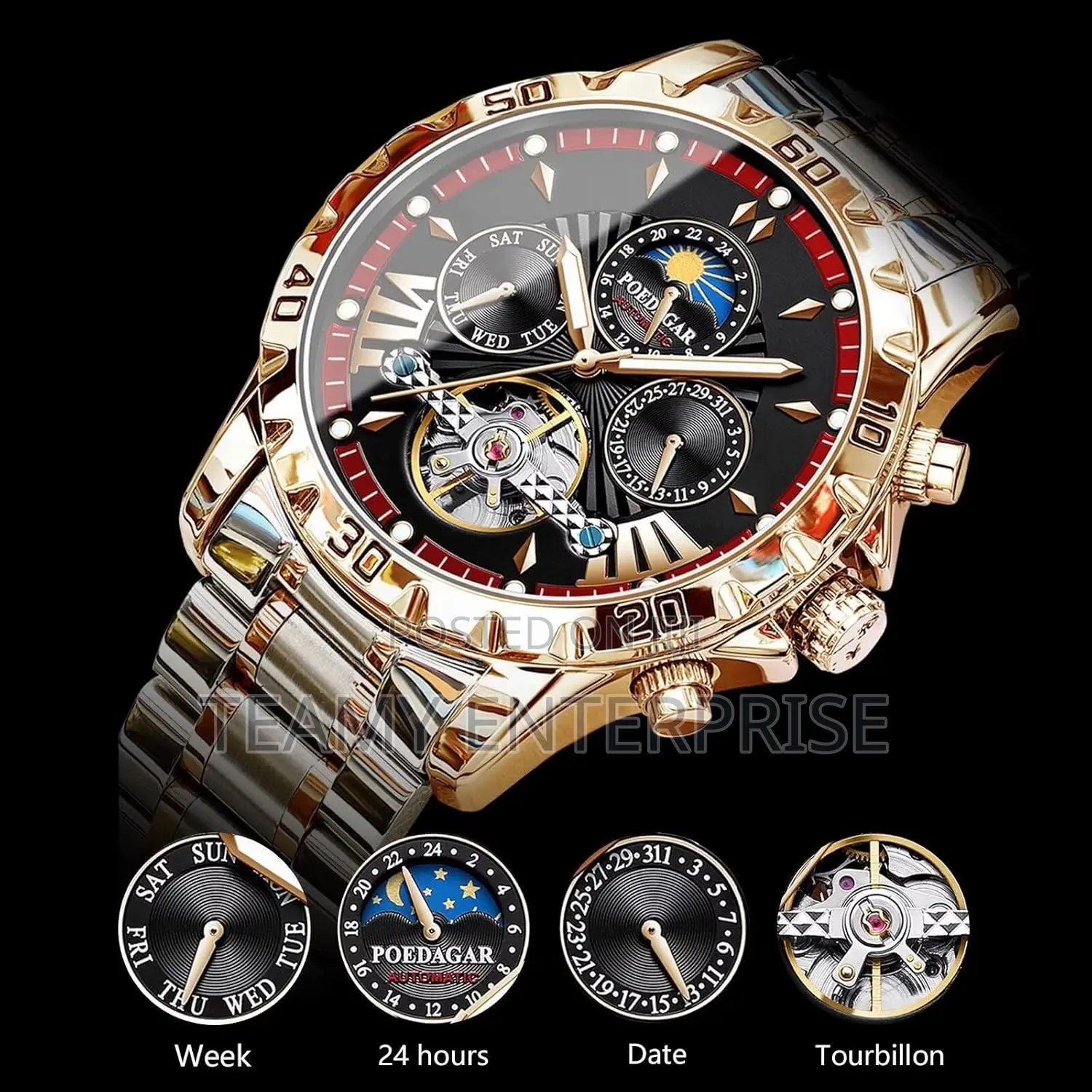 Poedagar Chronograph Big Engine Wristwatch With Week Hours Date Week