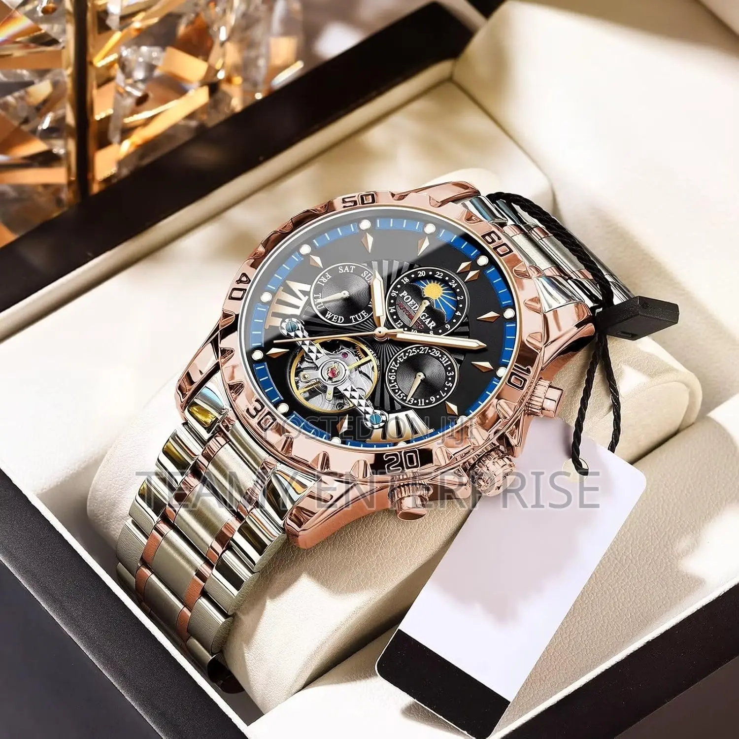 Poedagar Chronograph Big Engine Wristwatch With Week Hours Date Week