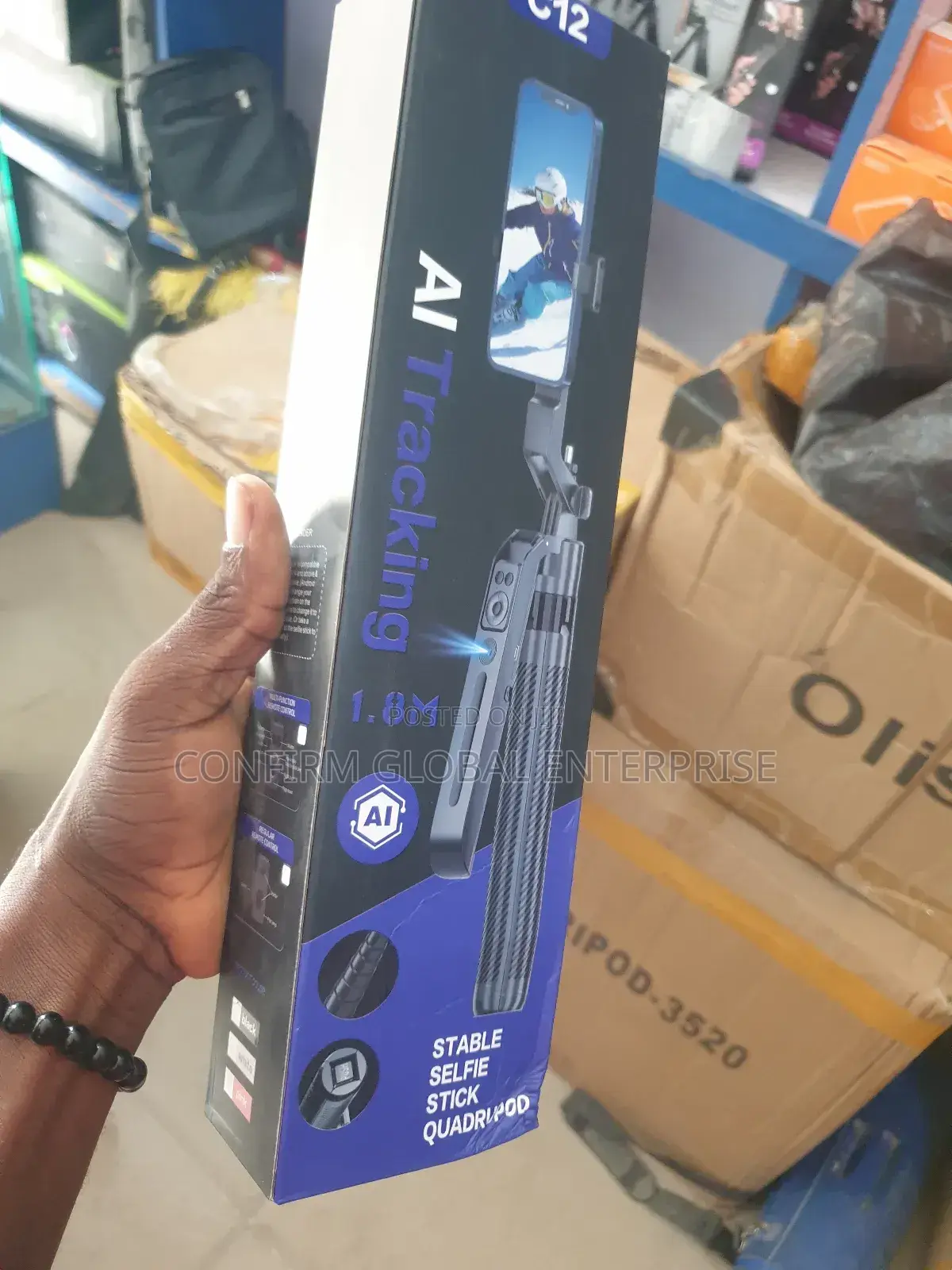 New C12 Face Tracking Tripod Selfie Stick With Auto Face Tracking