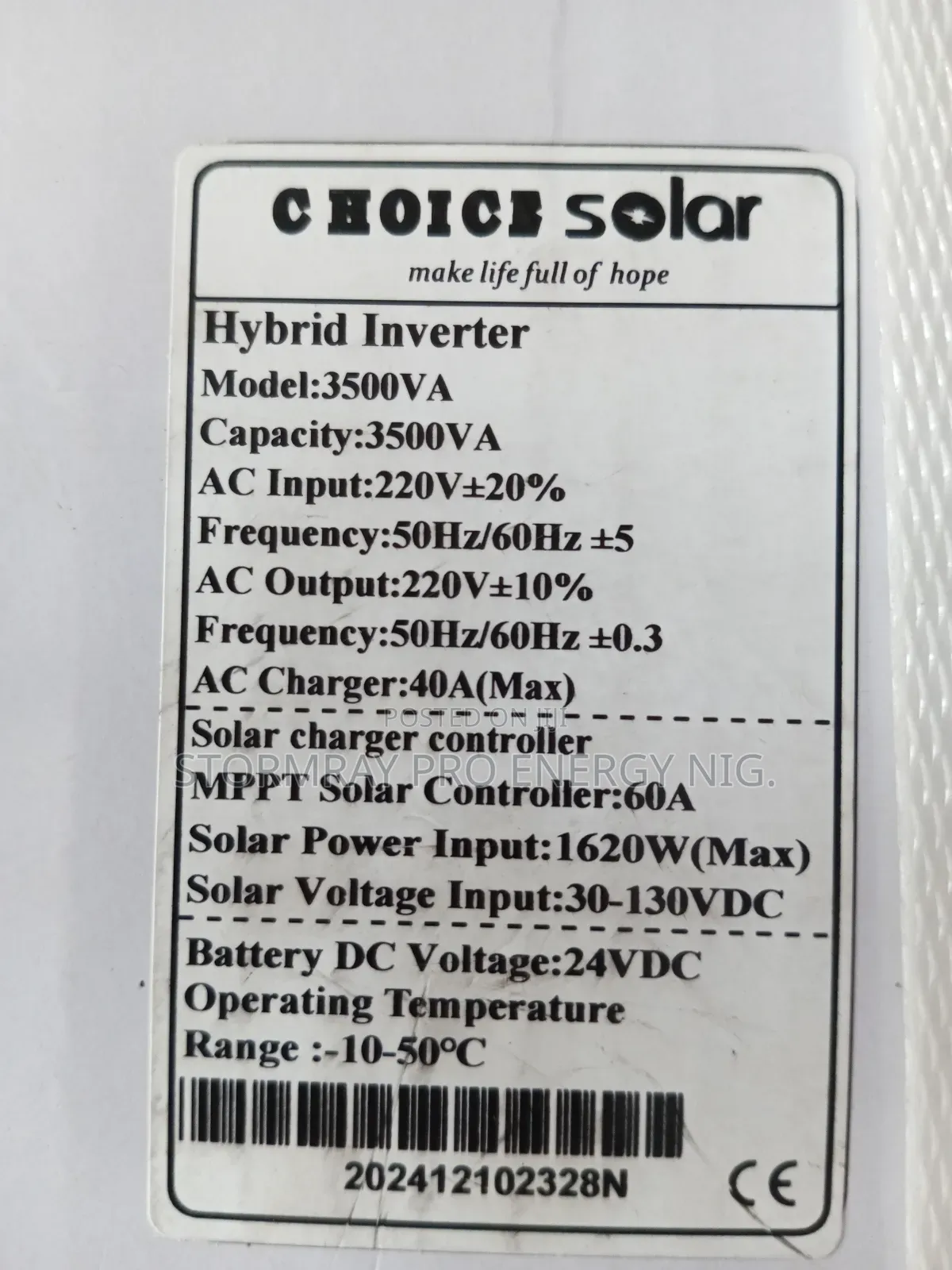 3.5kva Choice Hybrid Inverter