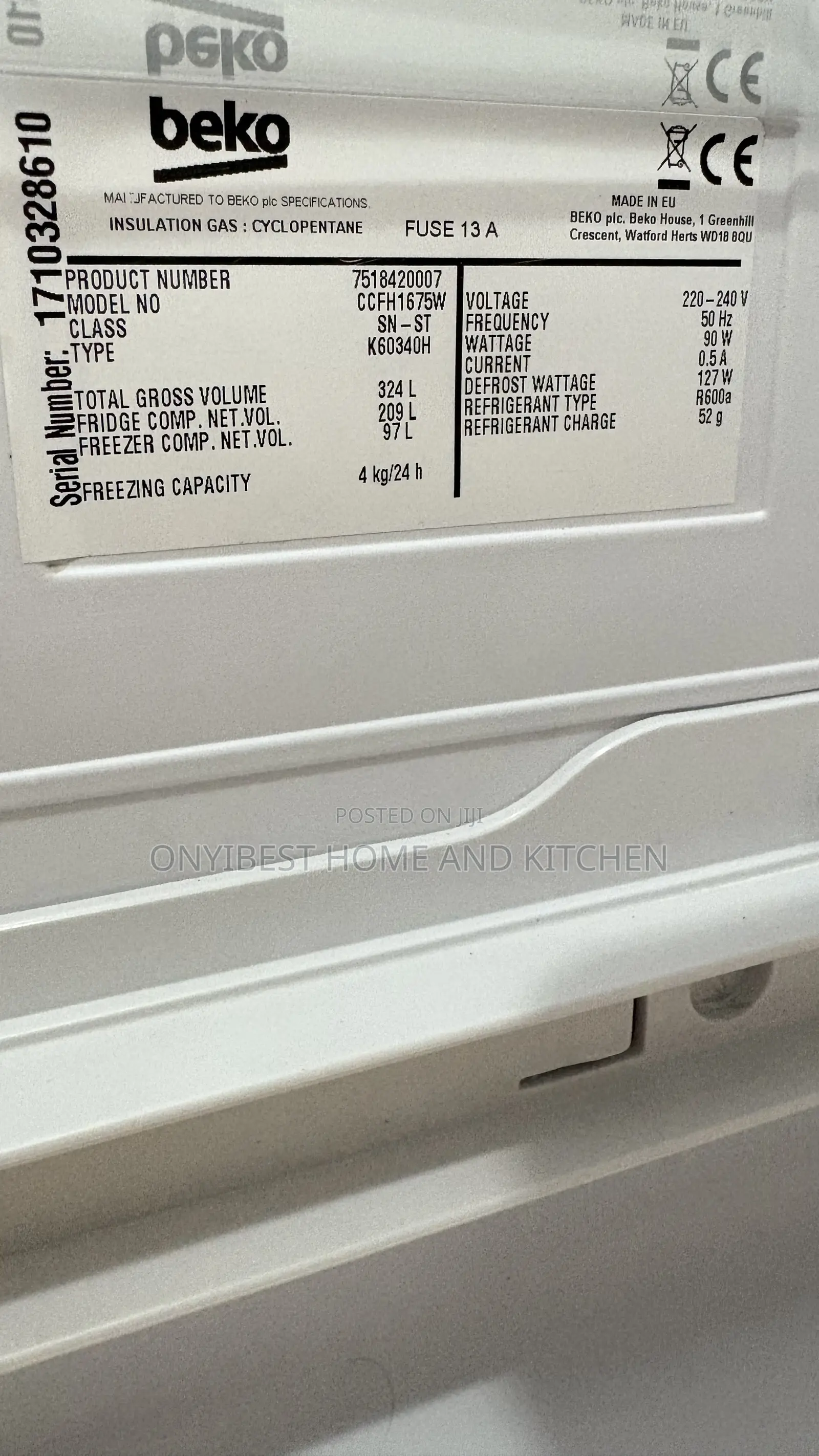 324liters Beko Double Door Refrigerator