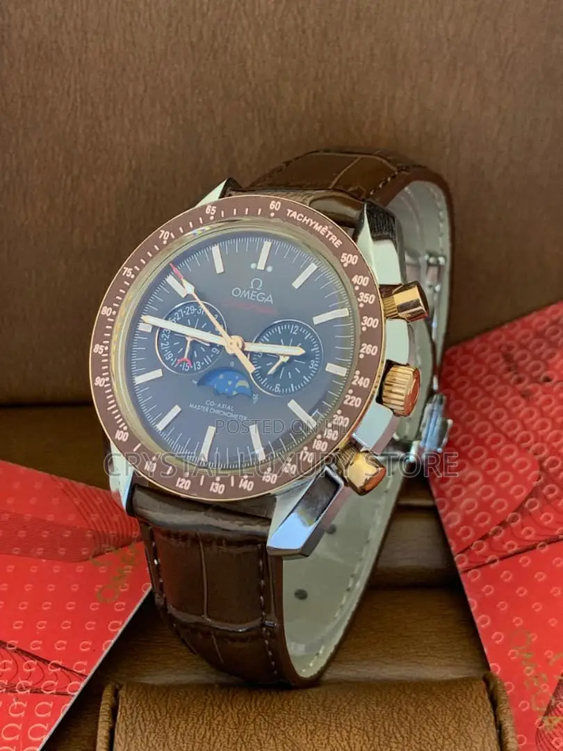 Omega Quality Luxury Men Genuine Leather Wristwatch