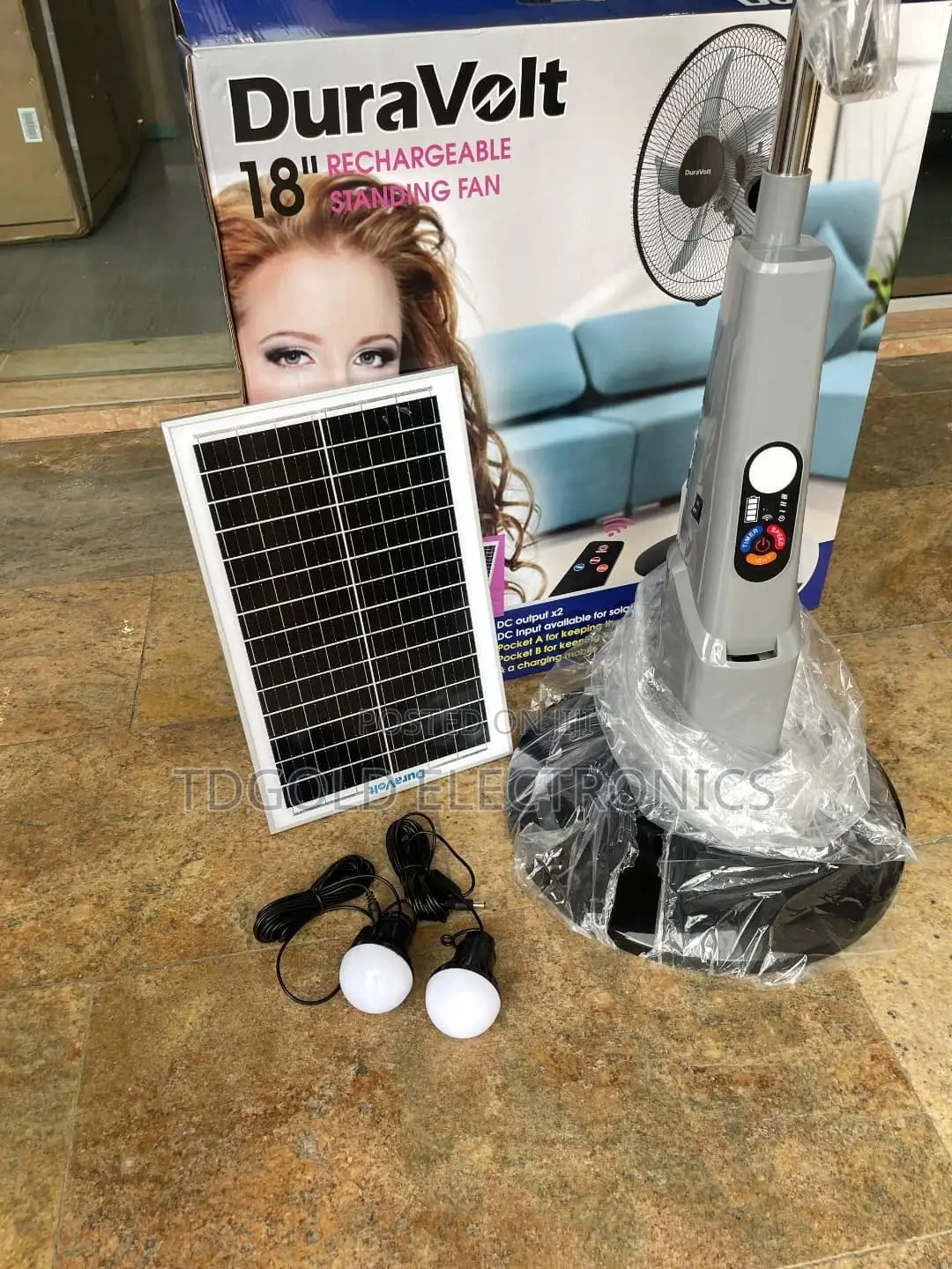 Duravolt 18′′ Solar Rechargeable Standing Fan (With Solar Panel 2 Bu
