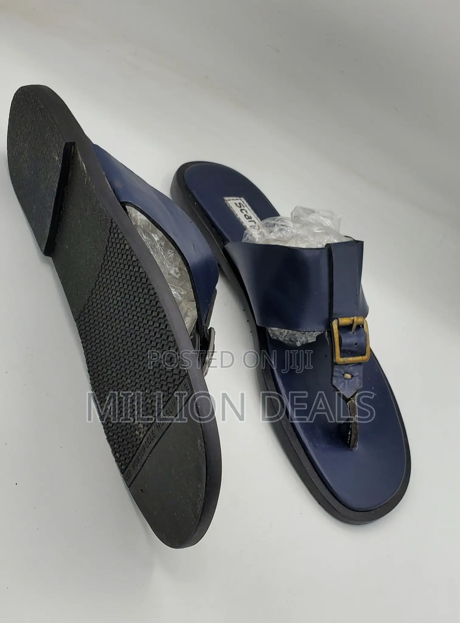 Classic Well Made Blue Men Leather Slippers 42