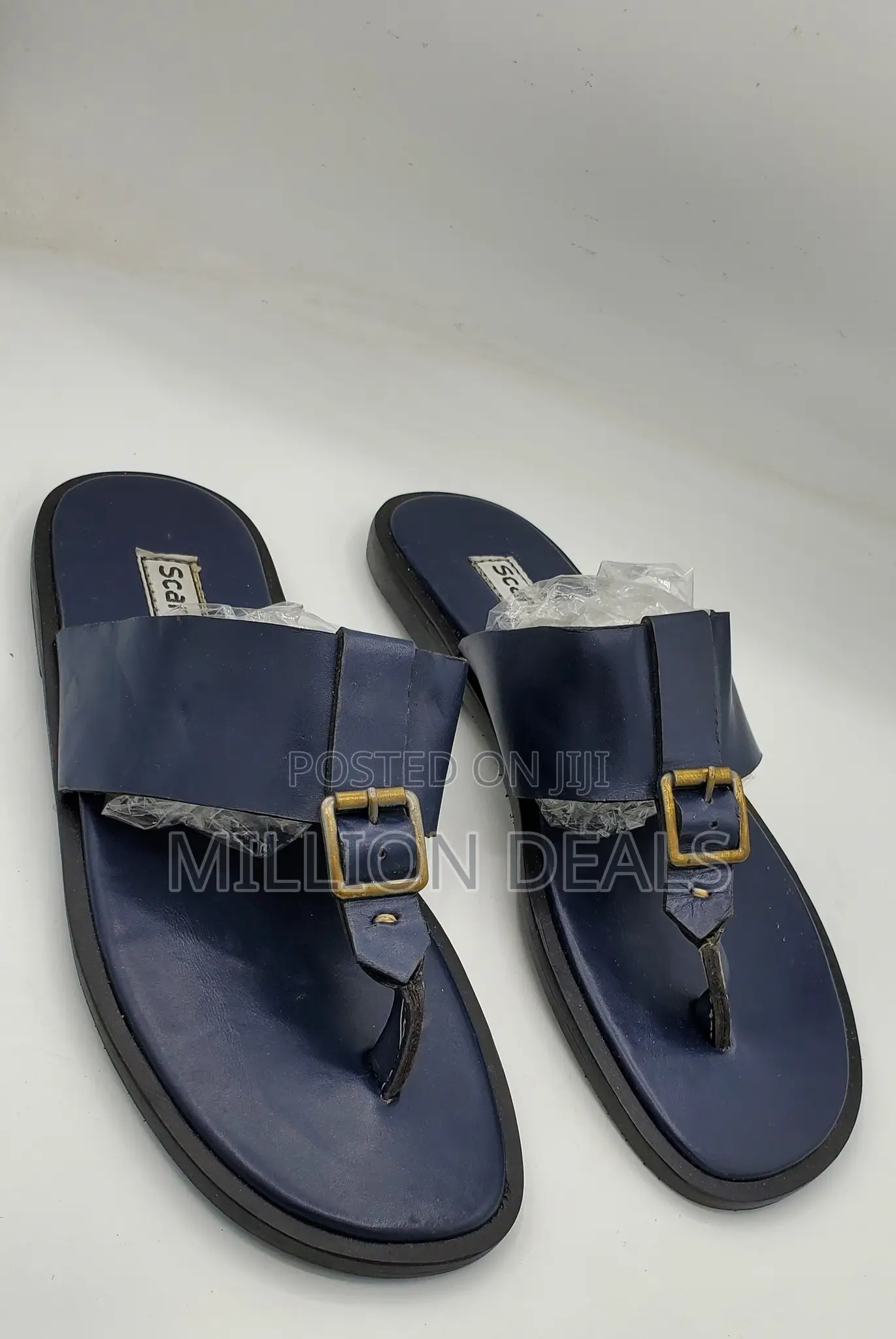 Classic Well Made Blue Men Leather Slippers 42