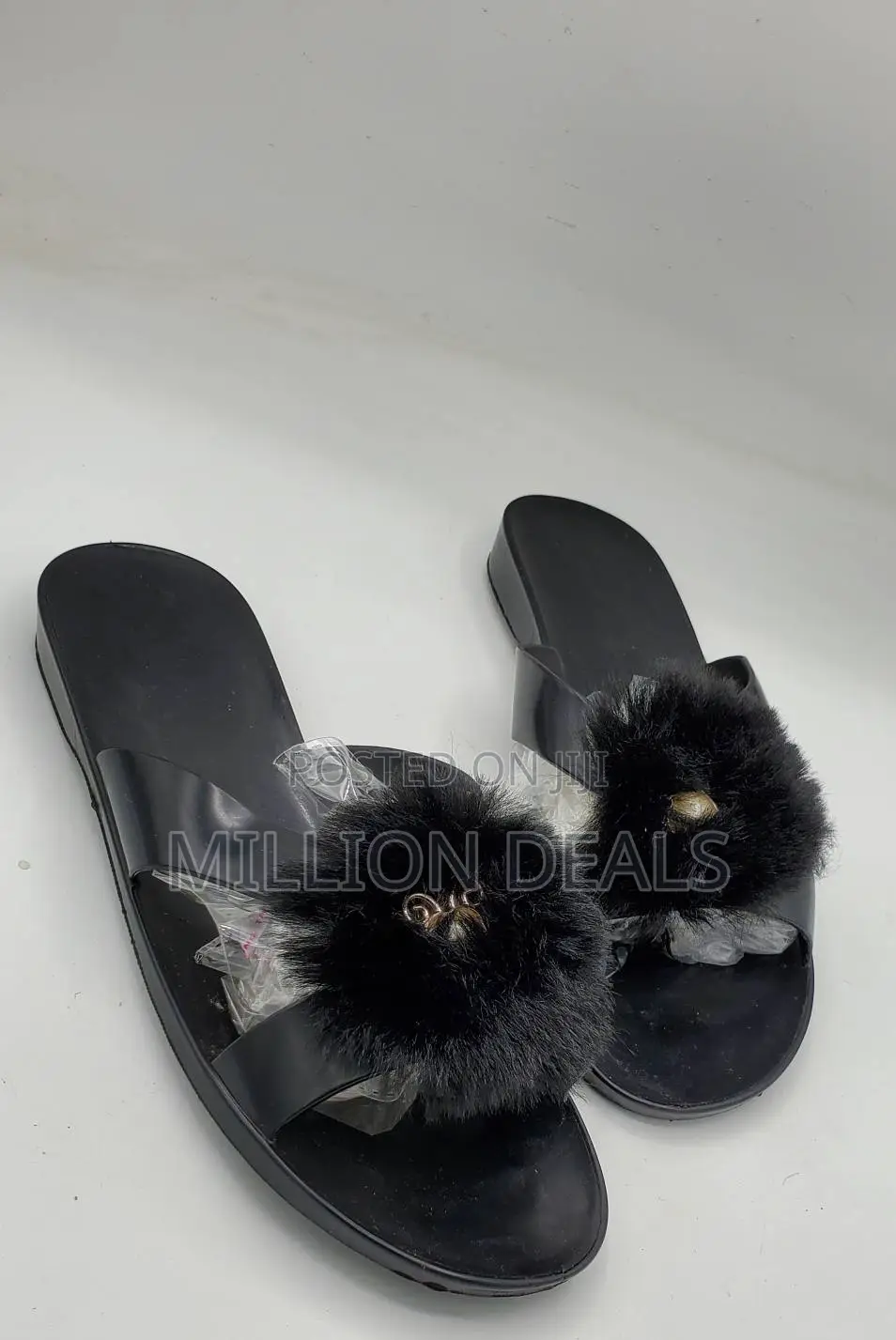 Black Fur Inspires Women's Slippers 39