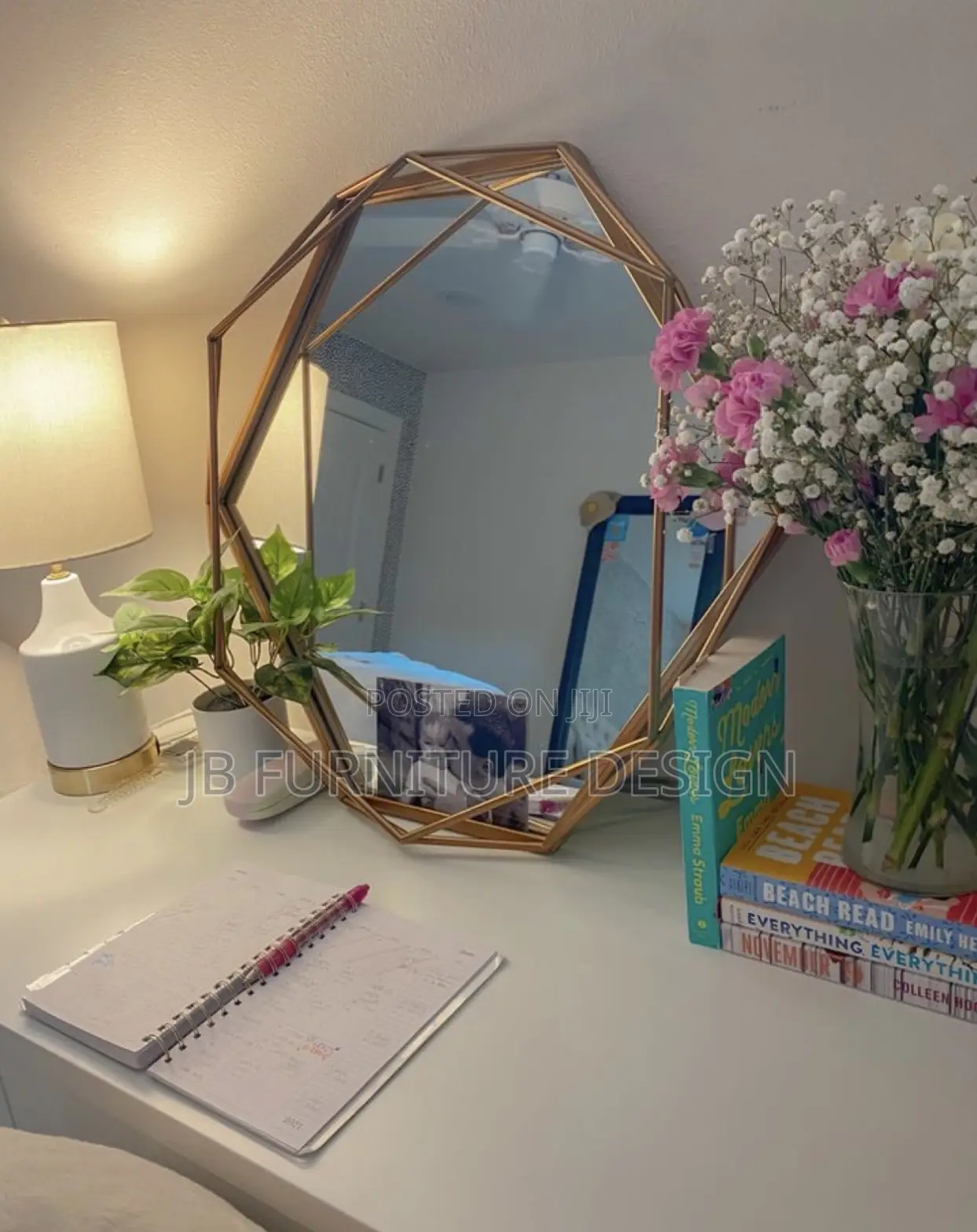 Round Gold-Framed Standing Mirror