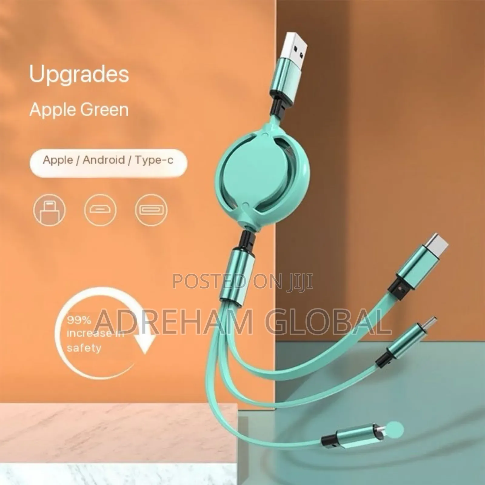 Hi Texh Portable Usb Retractable 3in1(iPhone,Typec Android)Fastcharge