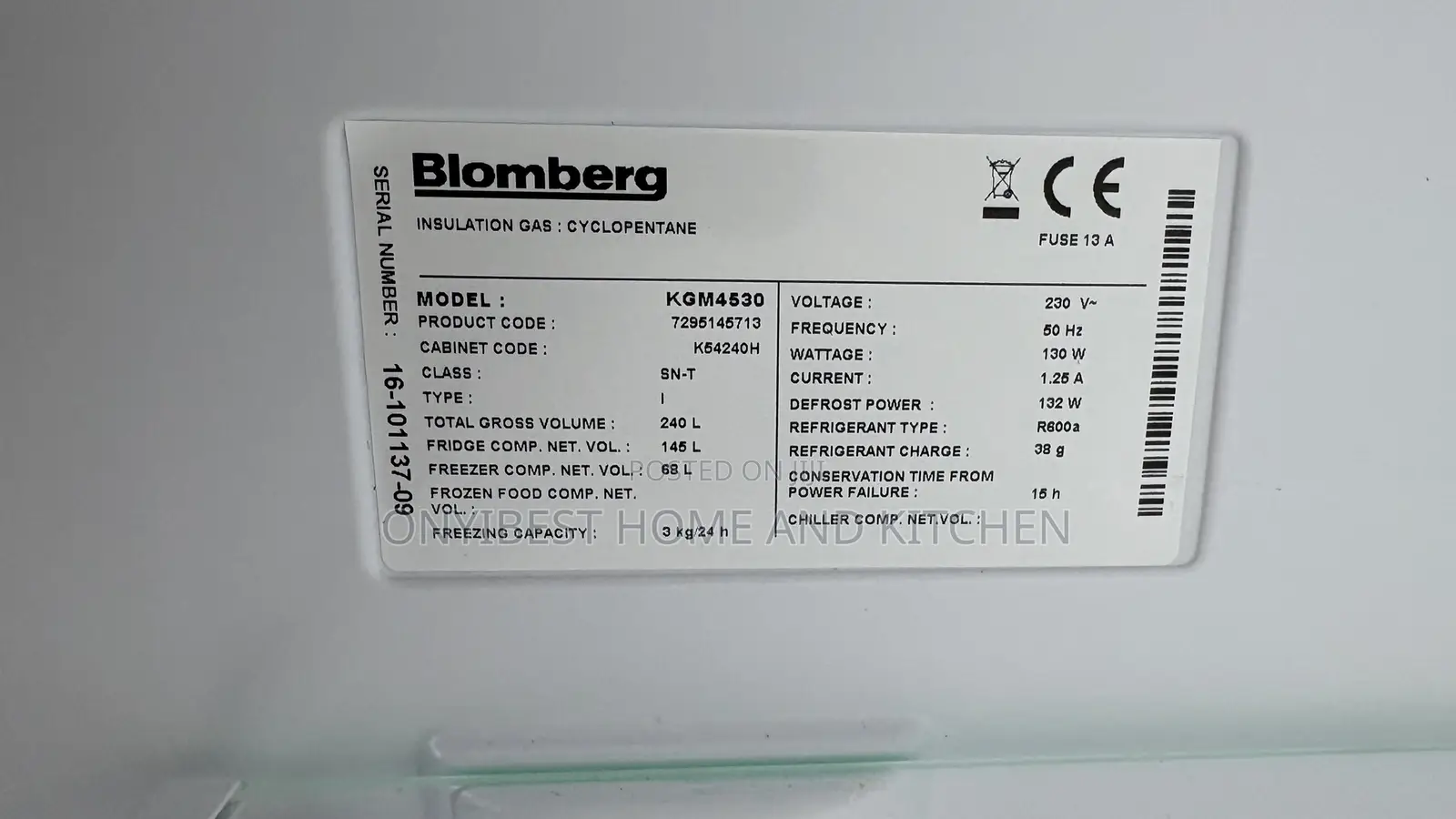 240liters Bloomberg Double Door Refrigerator
