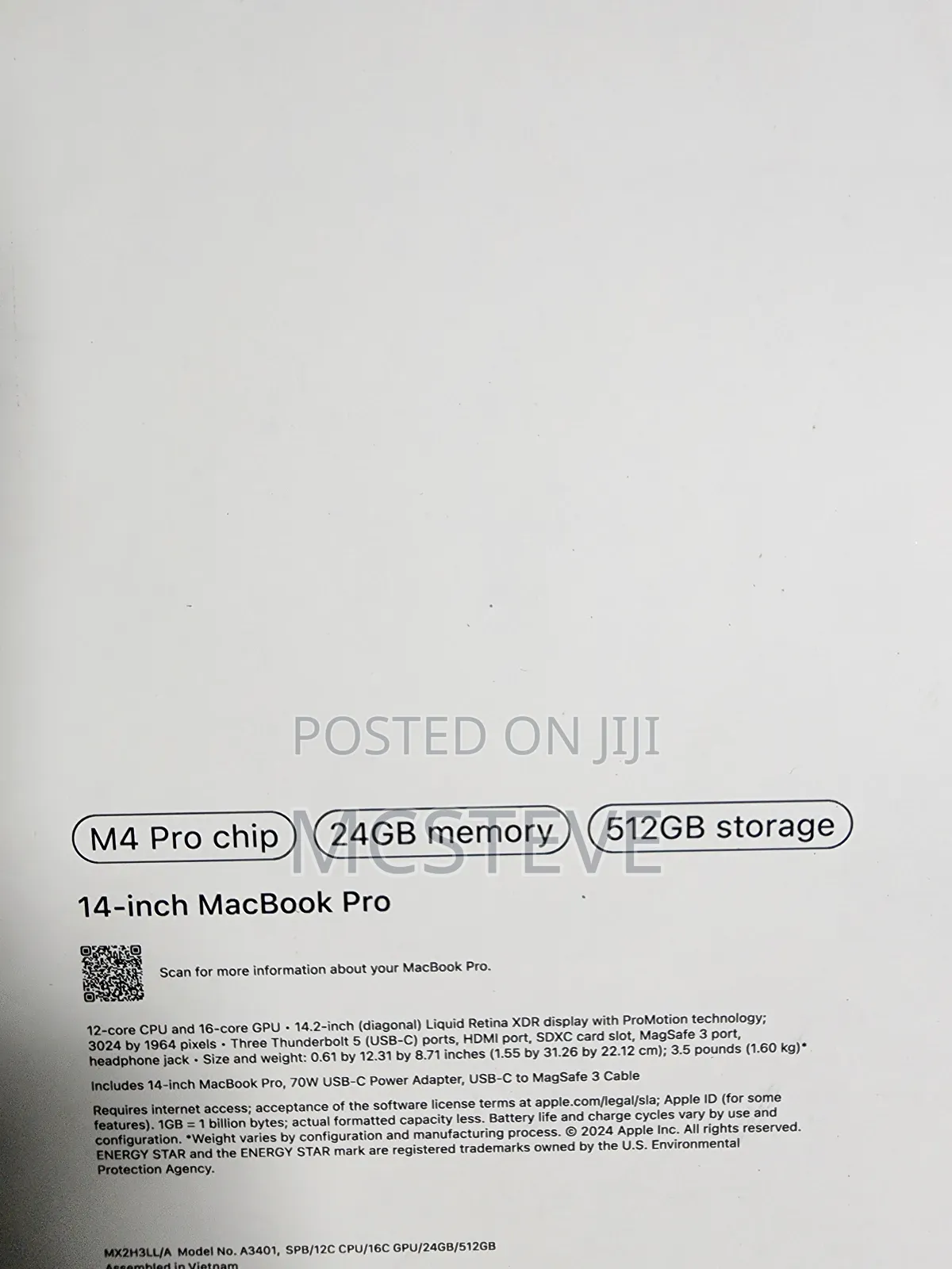 New Apple MacBook Pro 2024 M4 Pro 14-inch 24GB Apple M4 Pro SSD 512GB