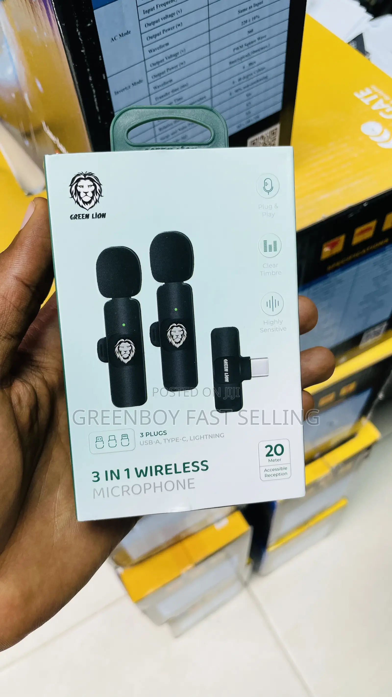 Green Lion 3 in 1 Wireless Microphone, Type-C Lightning, Aux