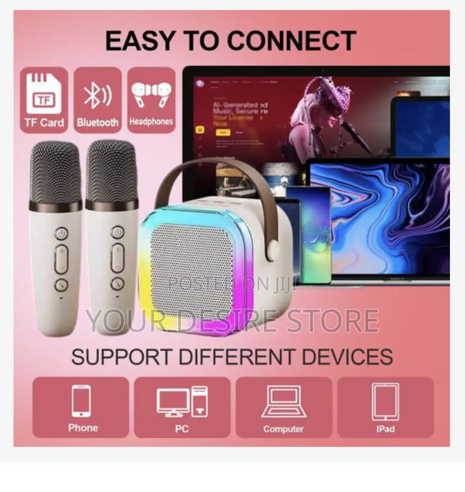 Portable Bluetooth Speaker 2 Wireless Microphones Kids Karaoke Machine