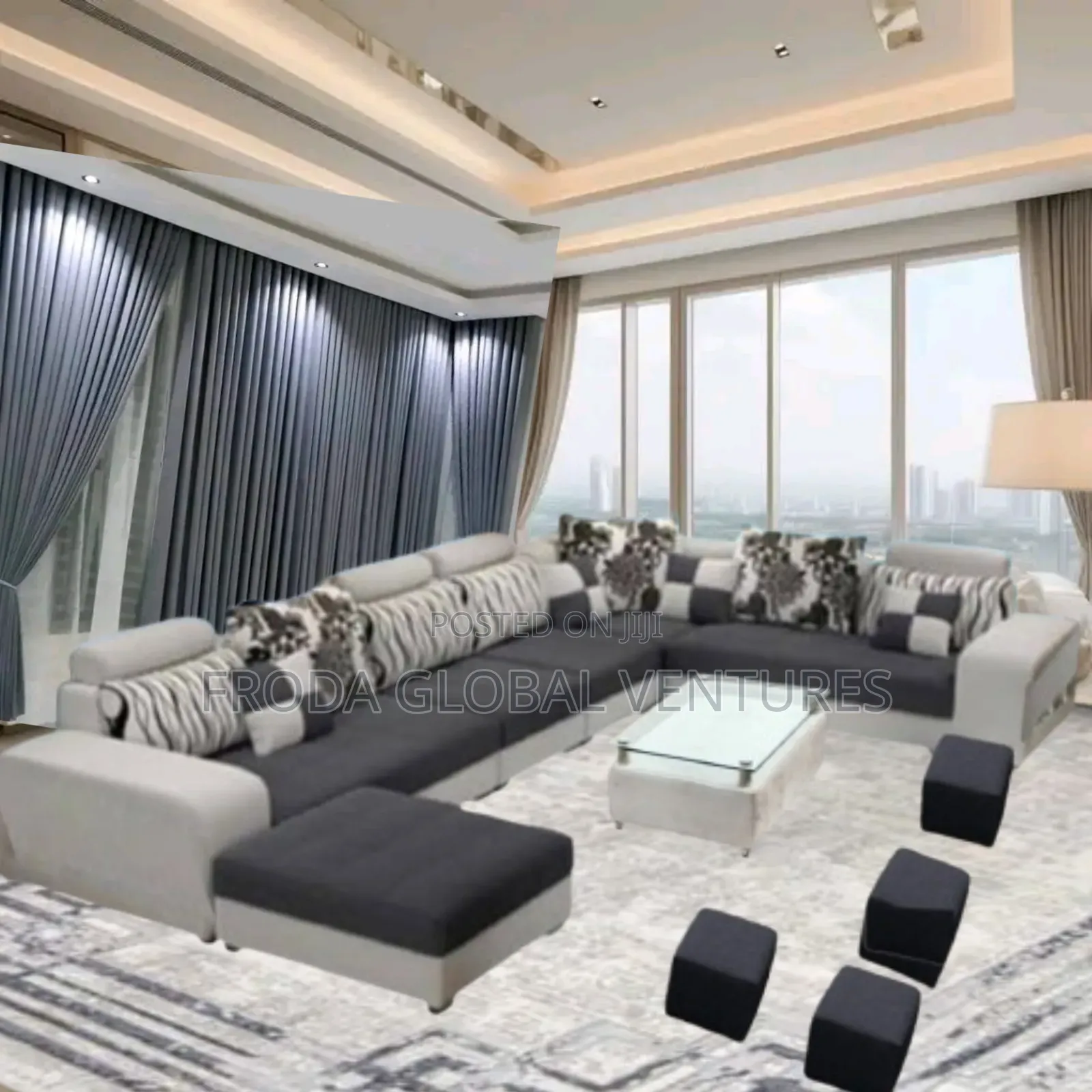 Quality Sectional Couch. U-Shaped Sofa Chairs With Table and Stools