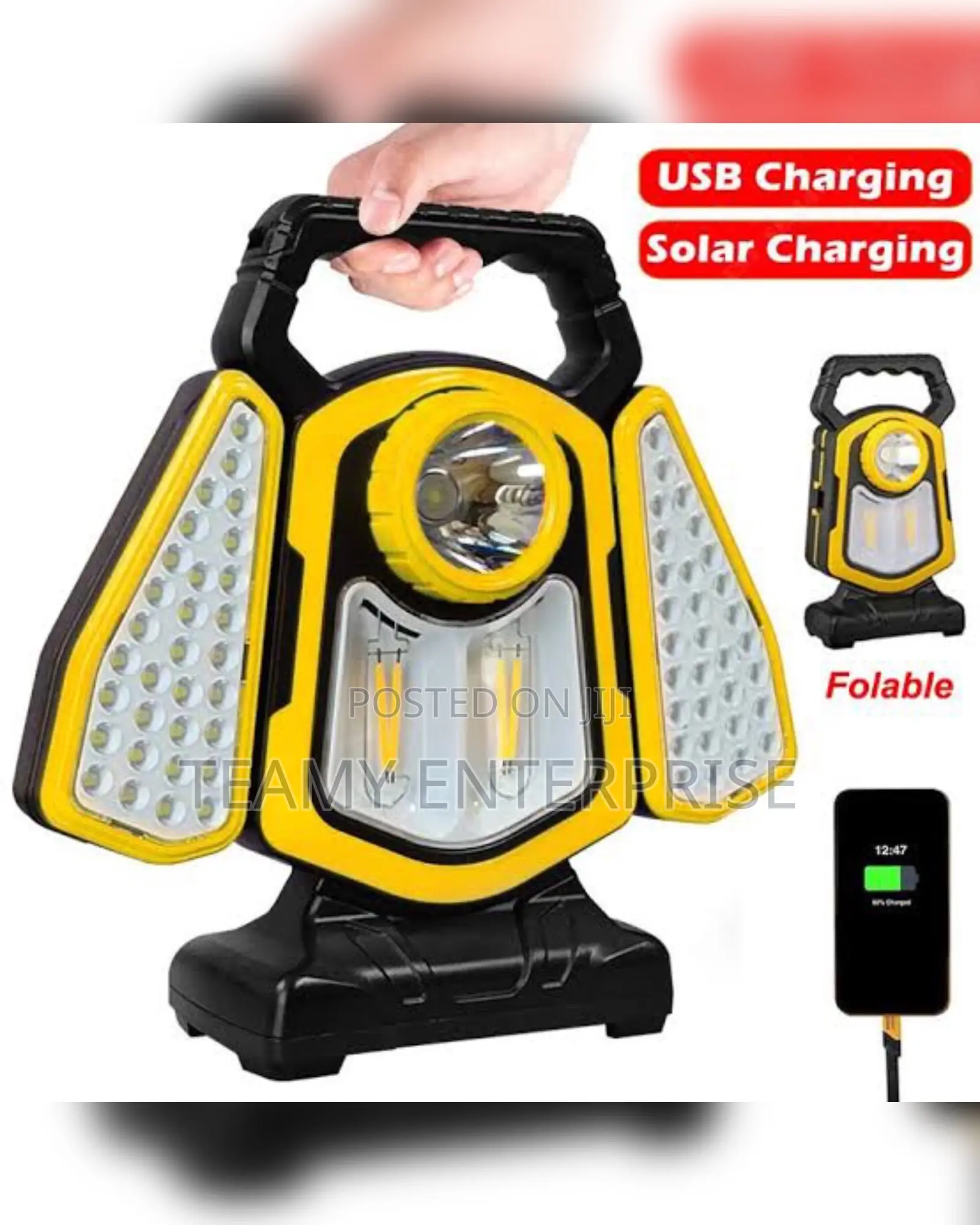 Double Reflection Solar and Electric Rechargeable Lamp With Power Bank