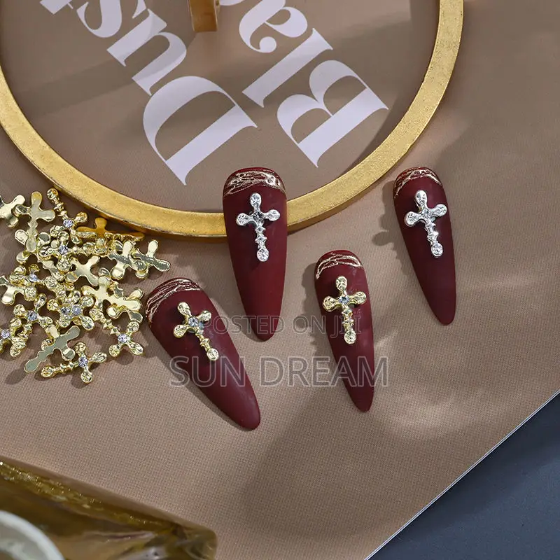 Cross Nail Charm Golden Cross Nail Designe 30 Pieces