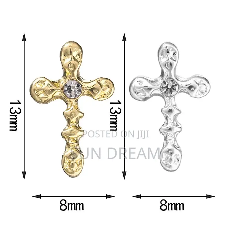 Cross Nail Charm Golden Cross Nail Designe 30 Pieces