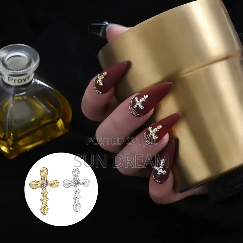 Cross Nail Charm Golden Cross Nail Designe 30 Pieces
