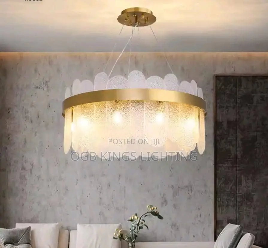 Luxury Crystal Glass Chandelier Modern Gold Ring Pendant Lamp Hotel