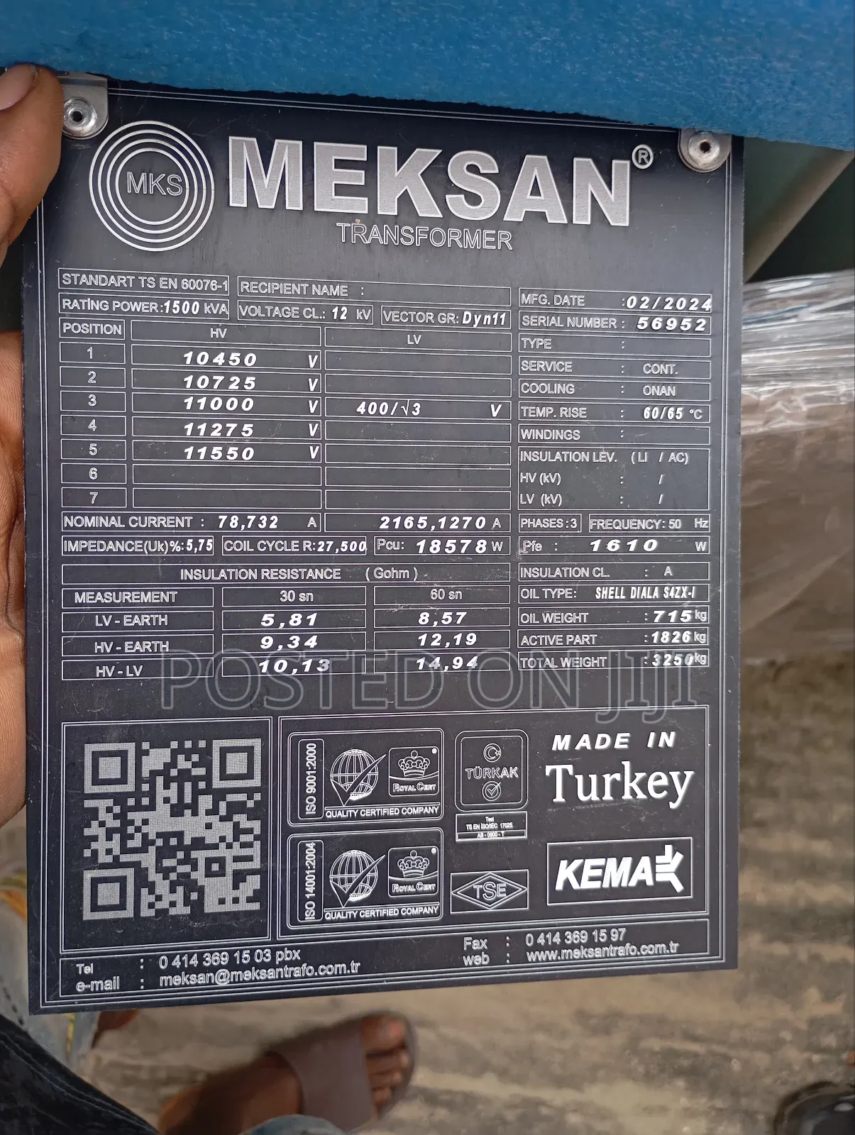 1500kva/11kv Meksan High Quality Electric Power Transformer