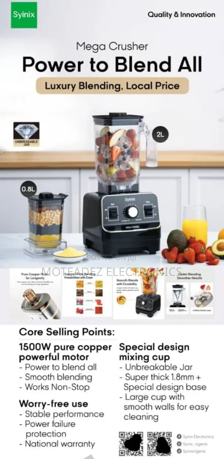 Syinix 2l Mega Crusher  Copper Coil Commercial Blender and Grinder