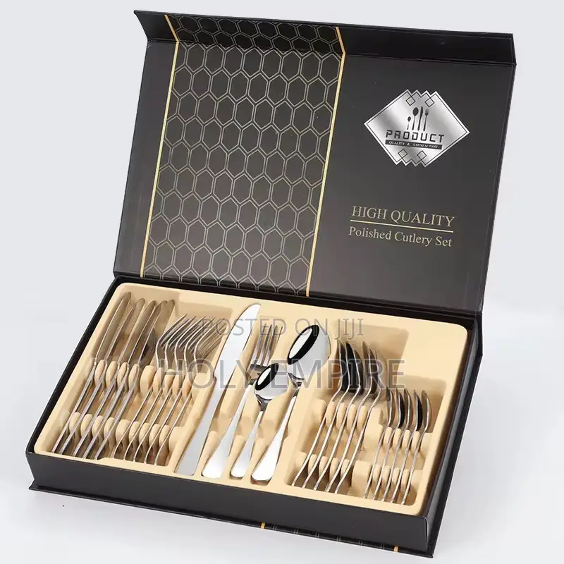 24pcs Golden Tableware Set Light Luxury Stainless Steel Cutlery Fork