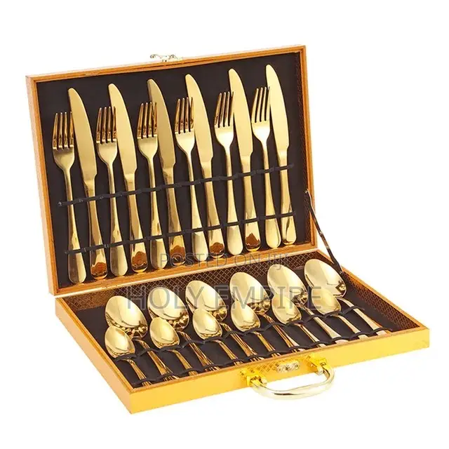 24pcs Gold Dinnerware Set Stainless Steel Tableware Set Fork Knife