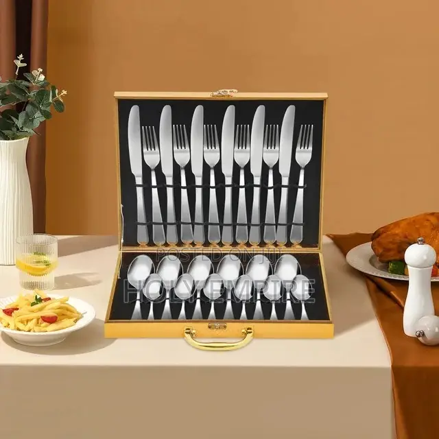 24pcs Gold Dinnerware Set Stainless Steel Tableware Set Fork Knife