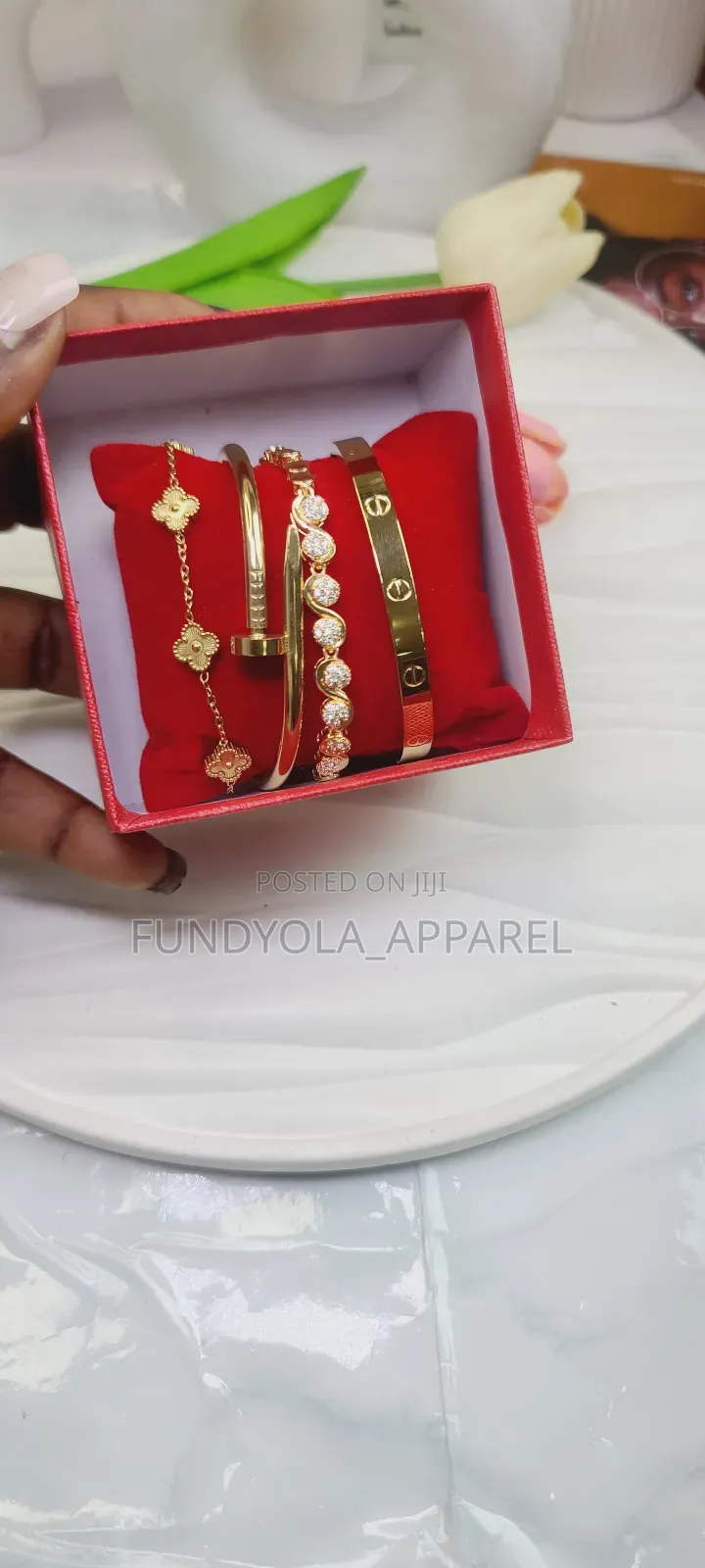 Gold Steel Bangles Stack Combo