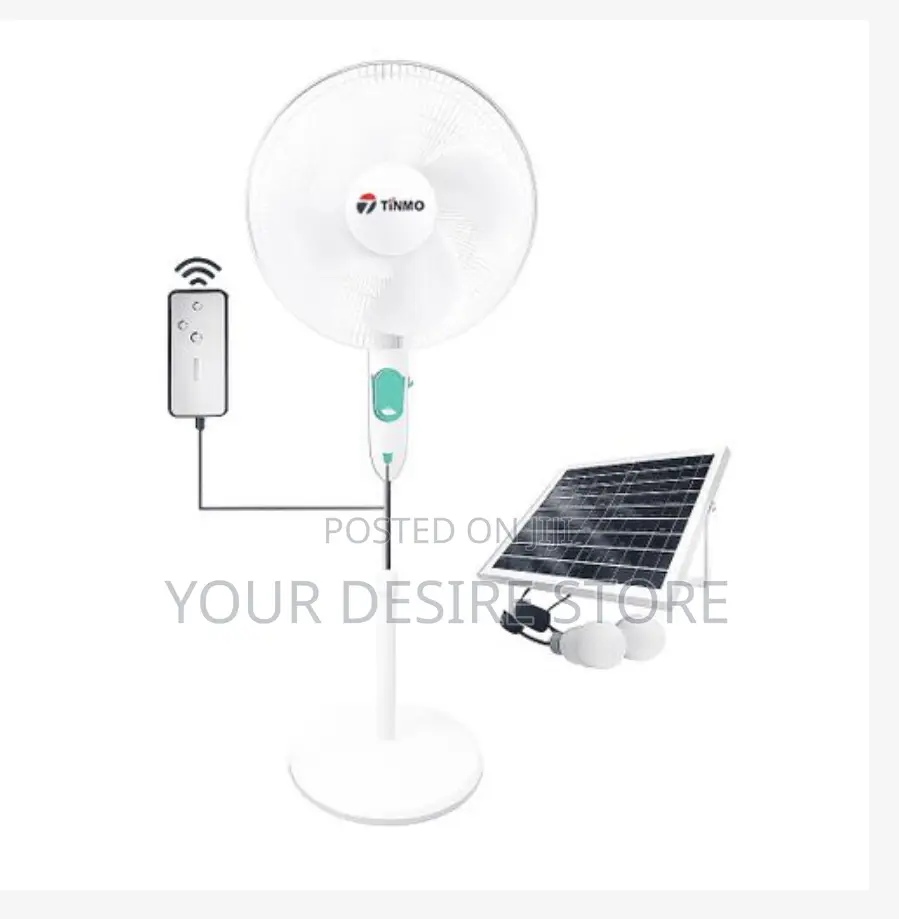 Tinmo 18 Inches Rechargeable Standing Fan + Solar Panel 2 Bulbs