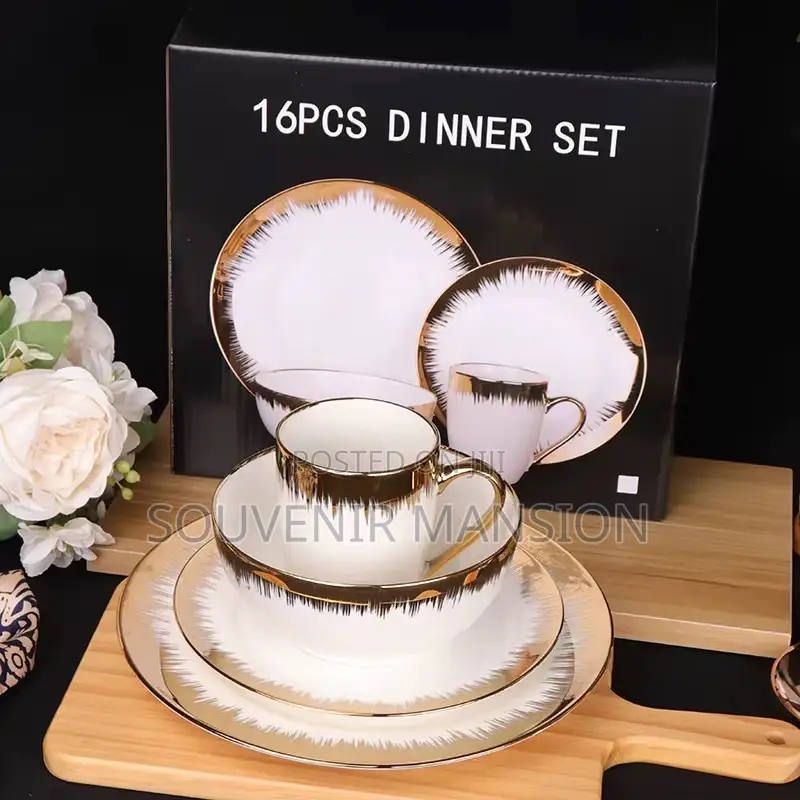 16pieces Dinner Set White and Gold Rim Luxury