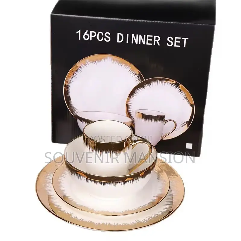 16pieces Dinner Set White and Gold Rim Luxury
