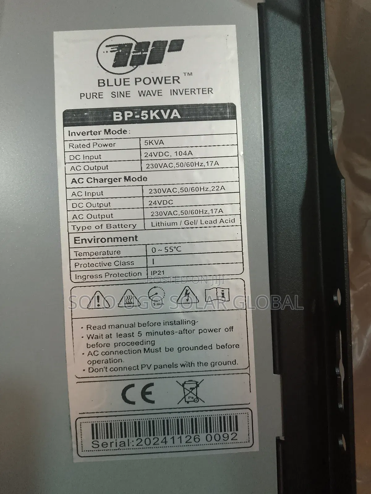 5kva 24v Blue Power Non Hybrid Solar Inverter