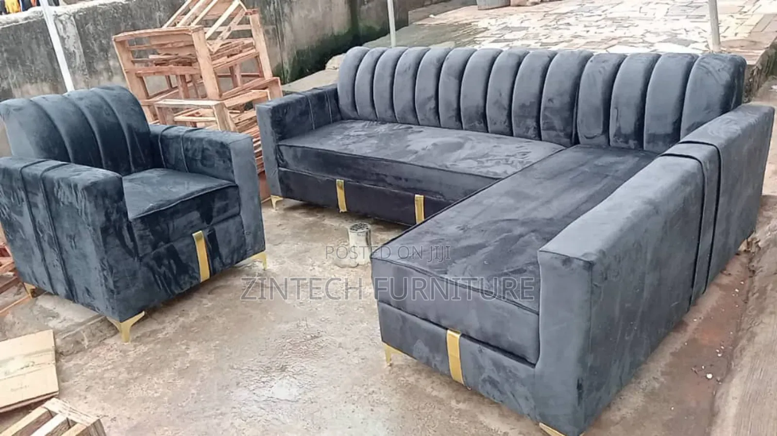 Quality Gray L Shape Sofas and a Single Seater