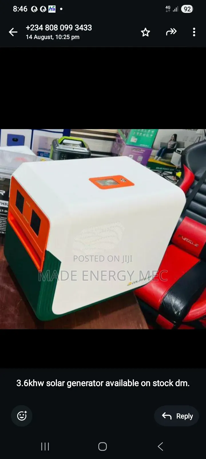 Cola Solar Generator 3.6kwh 1200w