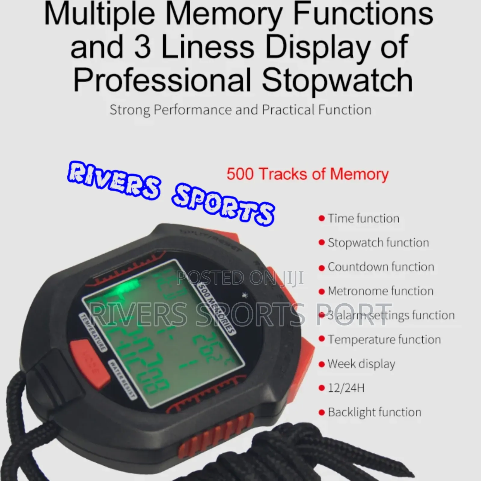 Flott Stop Watch 500 Memories 3 Lines Display Professional Stopwatch