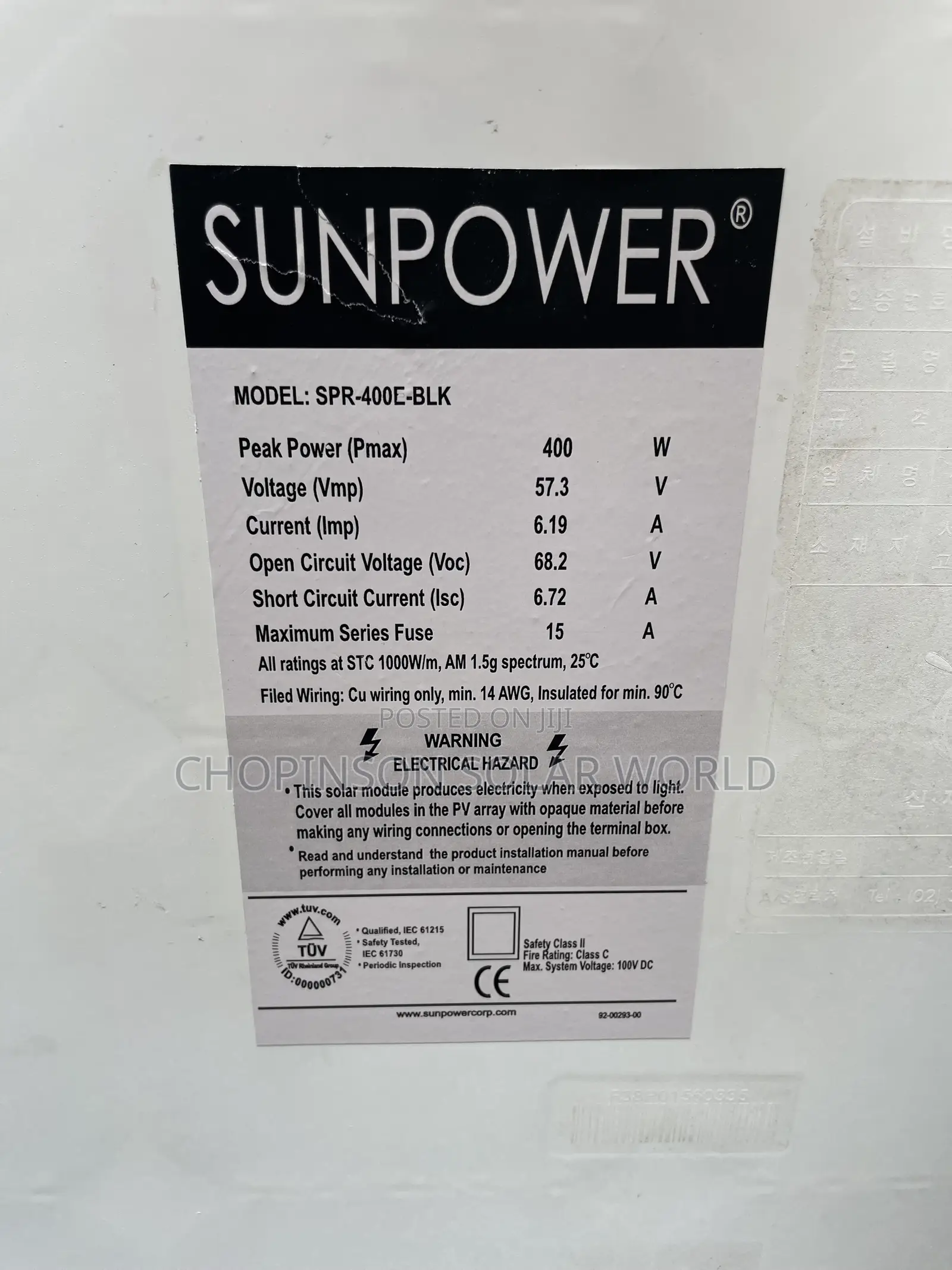 Solar Energy Sunpower Panels 400watts 96cell