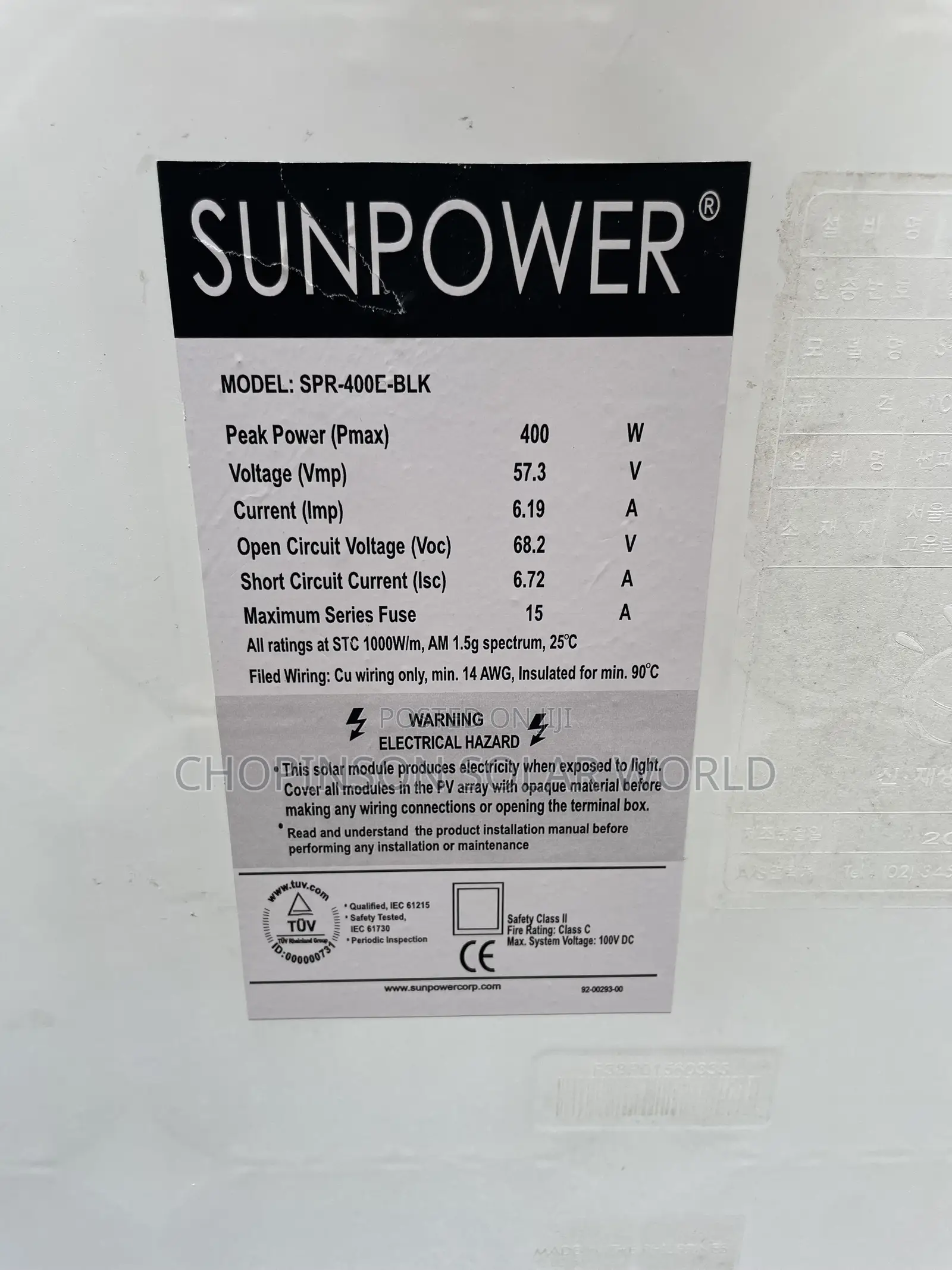 Solar Energy Sunpower Panels 400watts 96cell