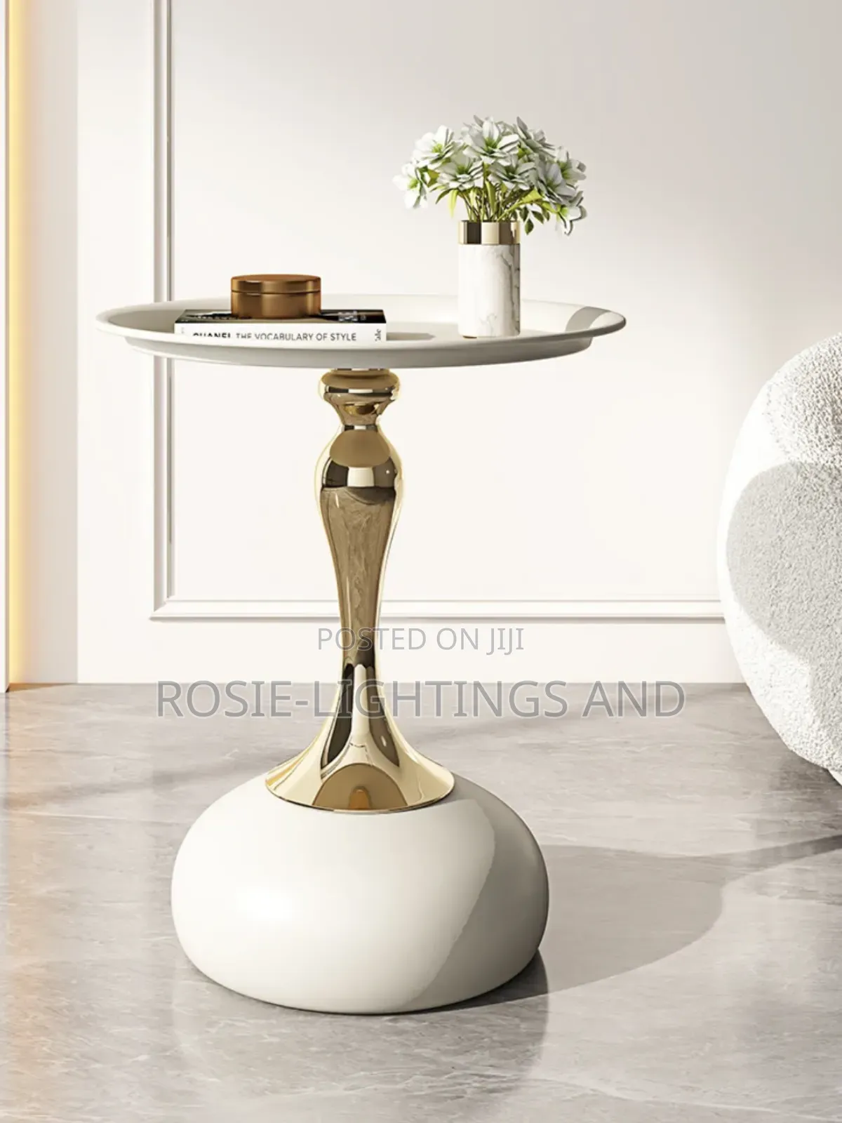 Simple Unique Design Metal Pan Side Stool Table - White