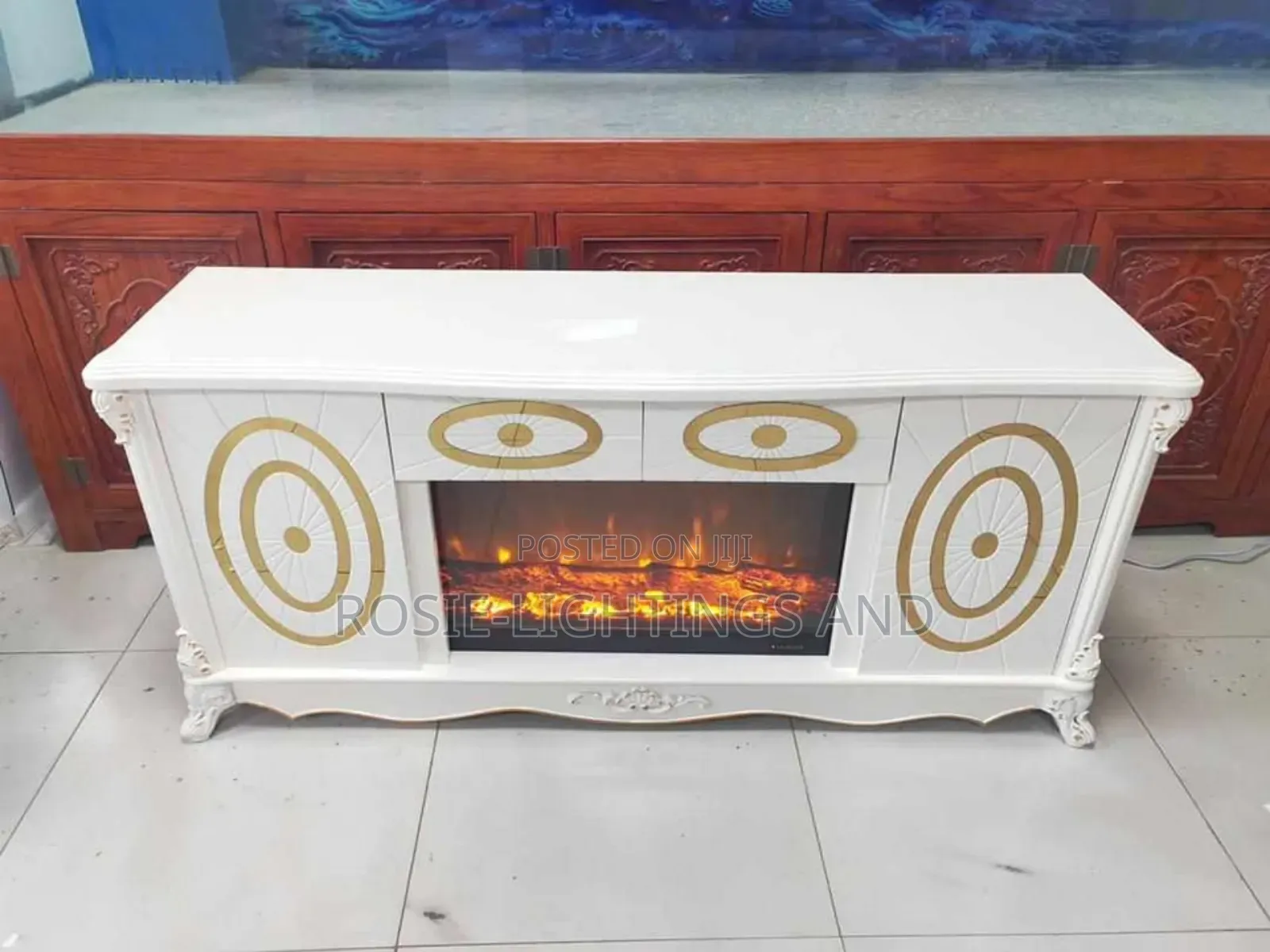 Tv Shelf With Electric Fire Display - Beige