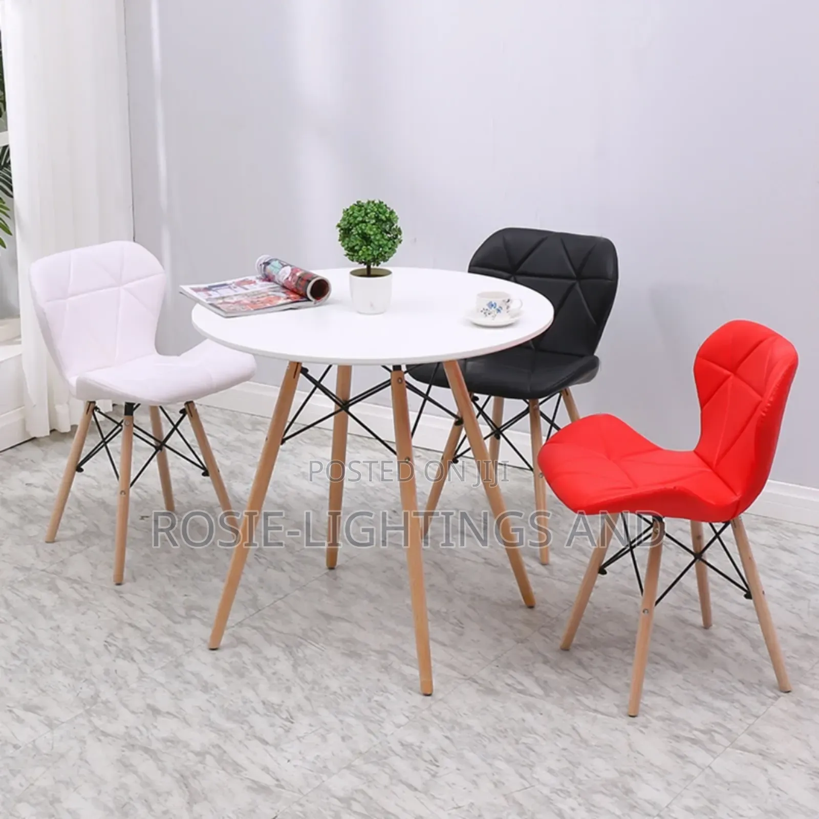 MDF Wooden Round 80cm X 80cm Dinning Table and Multi- Coloured Chairs