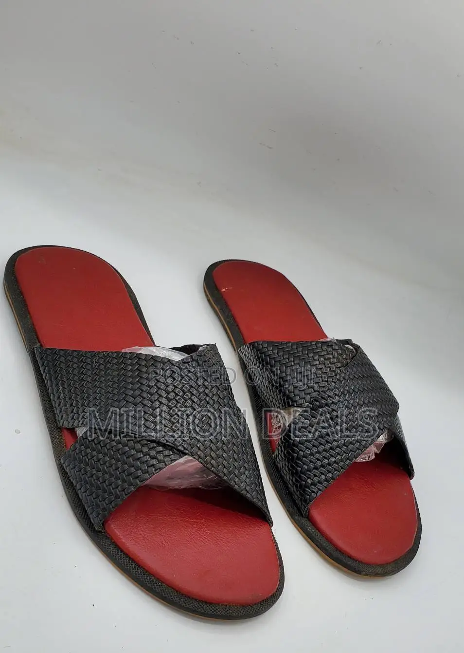 Black Red Stylish Men's Leather Slippers 42