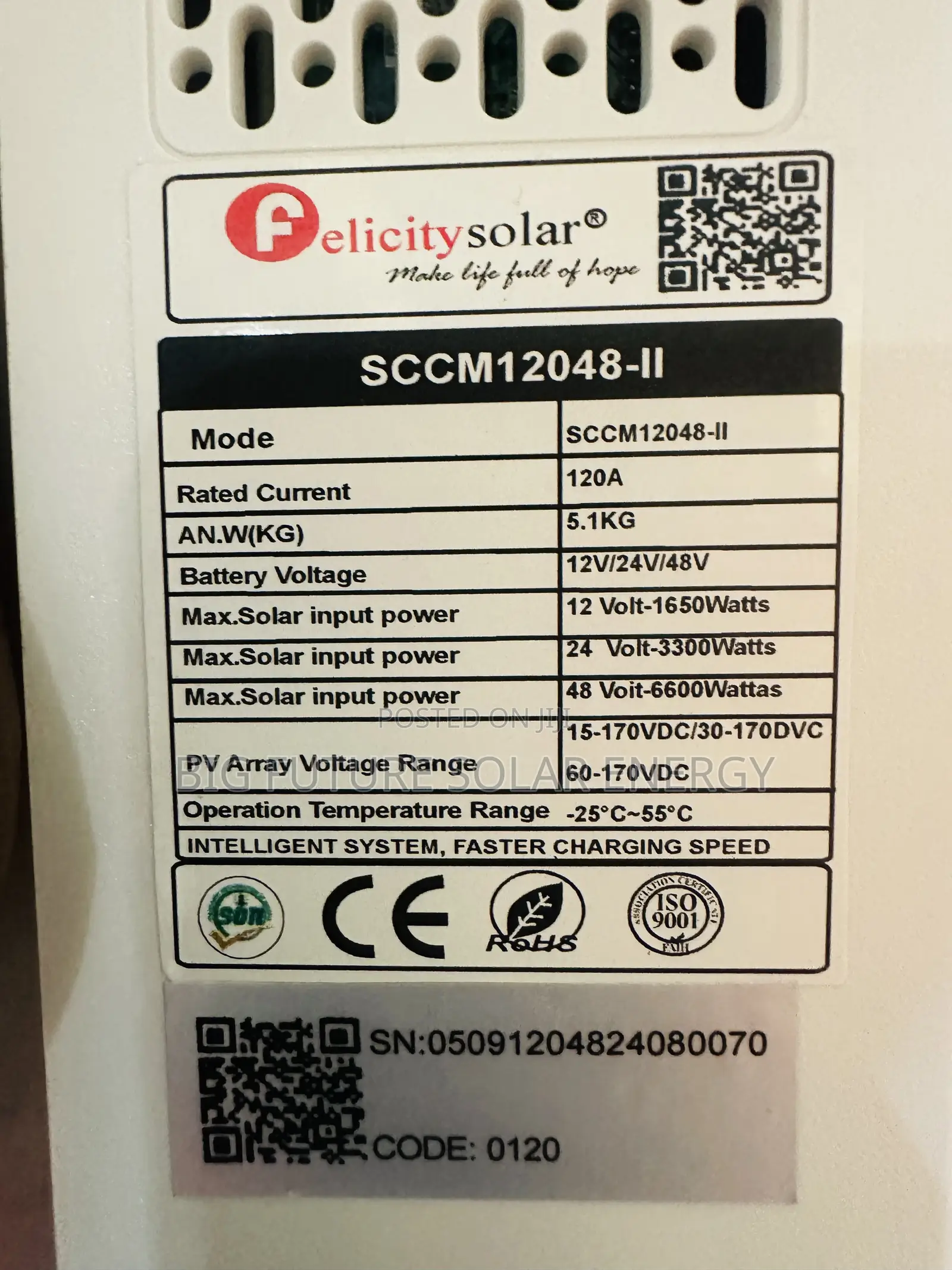 120amps Felicity Charge Controller 12/24/48v