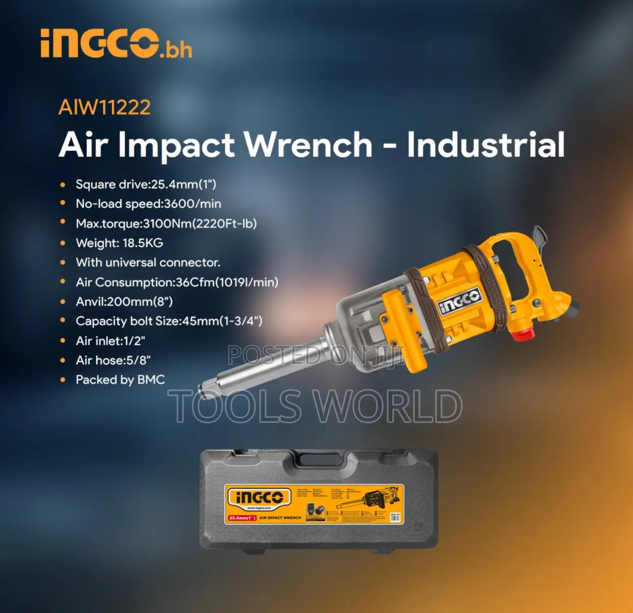 Ingco Heavy Duty 1” Air Impact Wrench Aiw11222 (For Truck Tires)